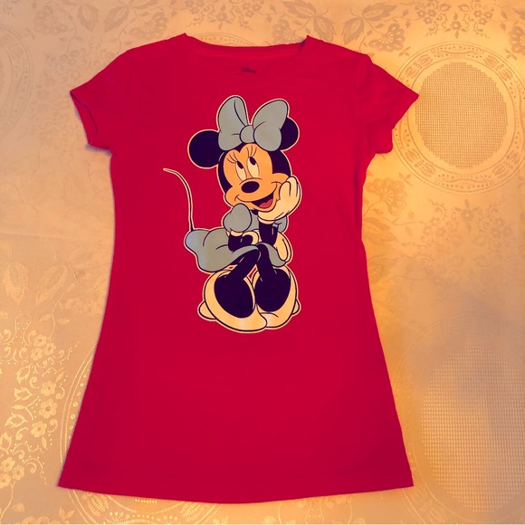 Disney Minnie Mouse Girls Size XS Red T-Shirt Short Sleeves Elastic Tee - Picture 2 of 12